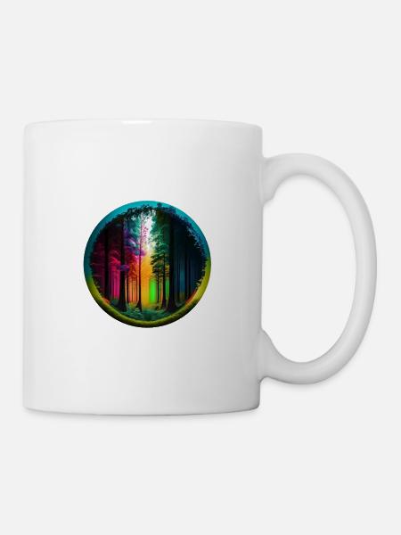 Blick in Wald bunt kreisrund freigestellt - Tasse - Weiß