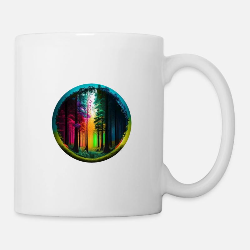 Blick in Wald bunt kreisrund freigestellt - Tasse - Weiß