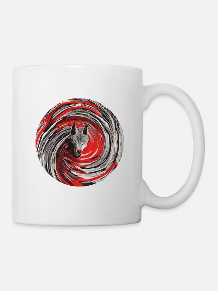 Dunkler Wolf Schwarzer Kreis Skizze Emblem - Tasse - Weiß