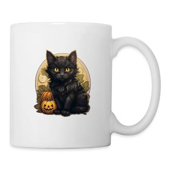 Retro Black Cat Halloween Citrouille orange effrayante - Mug blanc - blanc - Droite