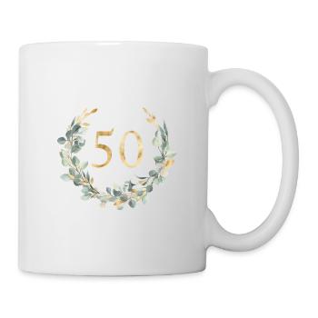 Numéro 50, couronne d’eucalyptus, personnalisable - Mug blanc - blanc - Droite