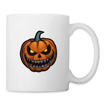 Halloween Kürbis Gesicht Glühende Augen Fratze - Tasse - Weiß - Rechts