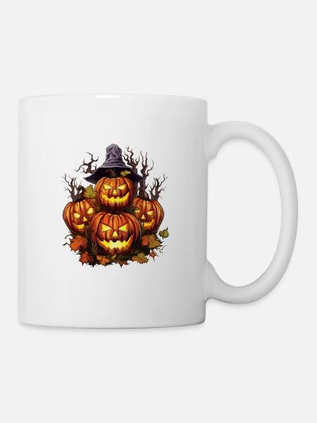 Horde de citrouilles d’Halloween effrayantes aux yeux brillants - Mug blanc - blanc