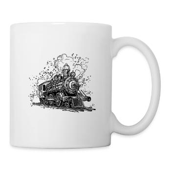Rauchende Dampflokomotive auf Gleisen unter Dampf - Tasse - Weiß - Rechts