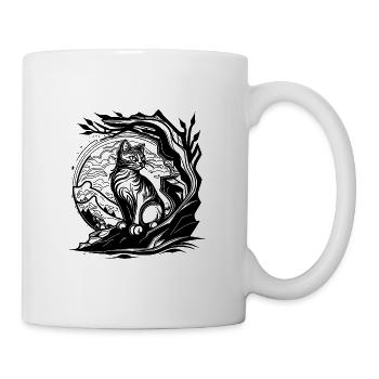 Pretty little nature cat in tattoo style - Mug - white - Right