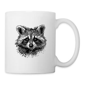 Niedlicher kleiner Waschbär Gesicht Porträt - Tasse - Weiß - Rechts