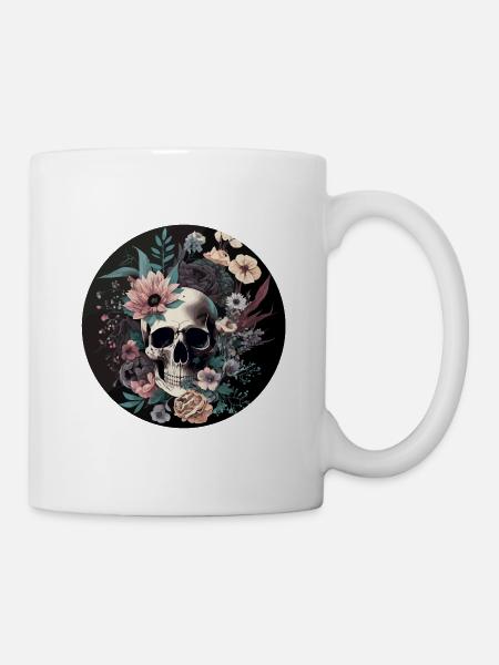 Human Skull & Flowers 35 - Mug - white