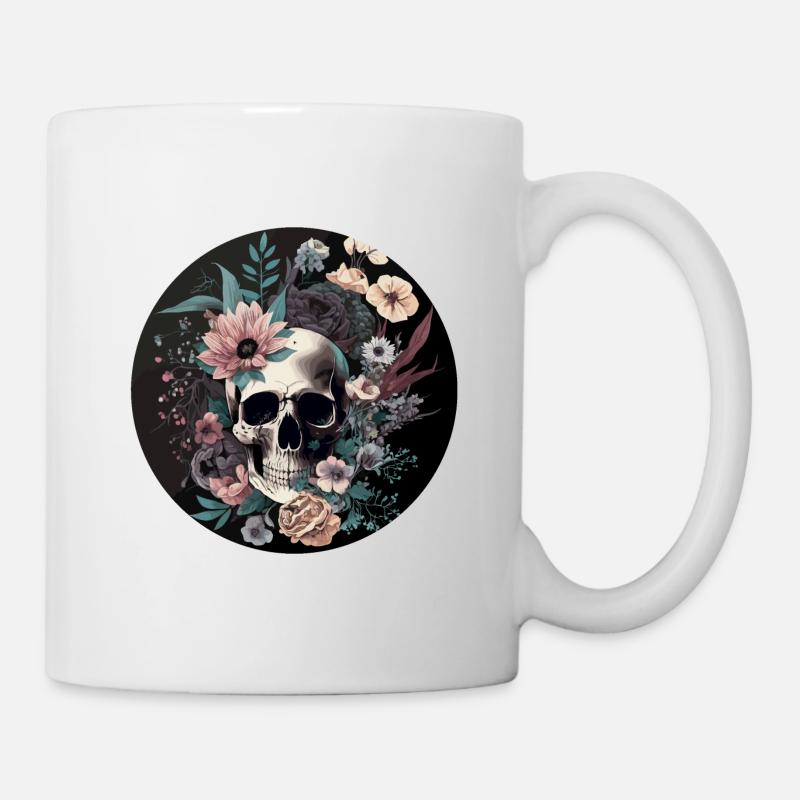 Crâne humain et fleurs 35 - Mug blanc - blanc