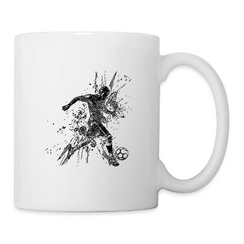 Fussballspieler im Splash kickt einen Ball - Tasse - Weiß - Rechts