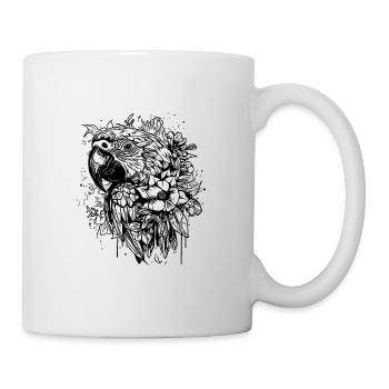 Blumen Papagei Vintage Vogel Portrait Zeichnung - Tasse - Weiß - Rechts