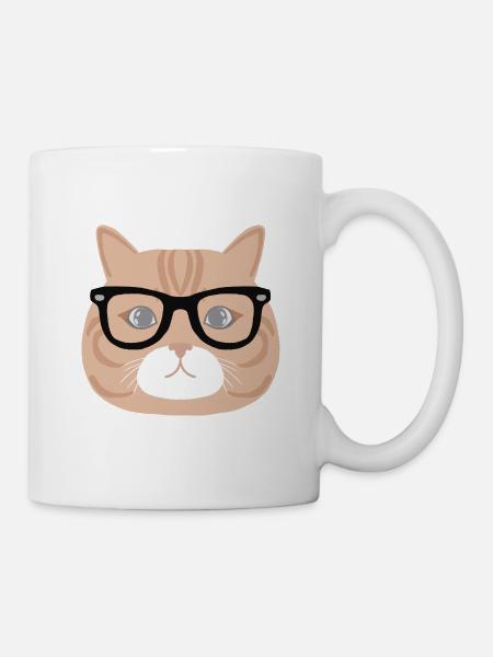 Katze mit Brille - Tasse - Weiß