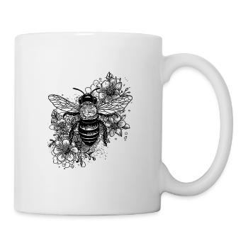 Süße Kleine Biene auf einer Blüten Blumen - Tasse - Weiß - Rechts