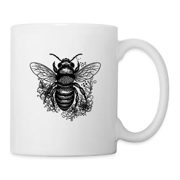 Fliegende Biene zwischen Blüten Blumen - Tasse - Weiß - Rechts