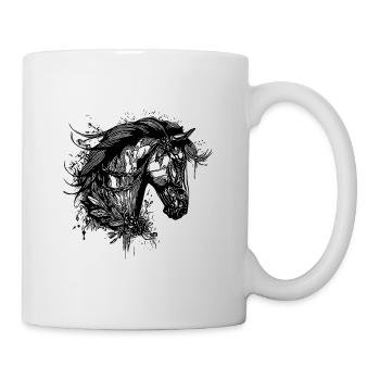Eleganter Hengst mit Mähne in Blumen Tattoo - Tasse - Weiß - Rechts