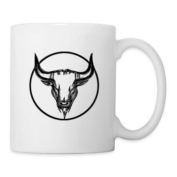 Cattle Grill Logo Head Tattoo Style in Circle - Mug - white - Right