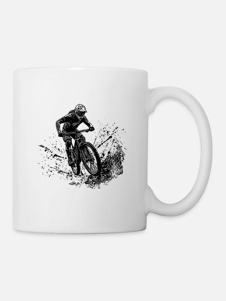 Berg Mountainbiker Schlamm Spritzer Abfahrt - Tasse - Weiß