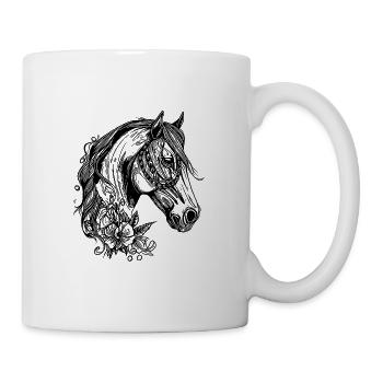 Floral Tattoo Horses Portrait Style - Mug - white - Right
