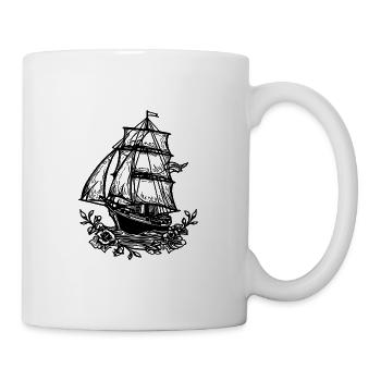 Schnittiges Sport Segelschiff mit Segeln und Blume - Tasse - Weiß - Rechts