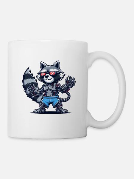 Waschbär Cyborg Roboter Design - Tasse - Weiß