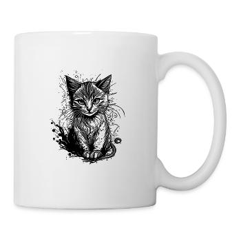 Knuddelige kleine Katze im Vintage Tattoo Style - Tasse - Weiß - Rechts