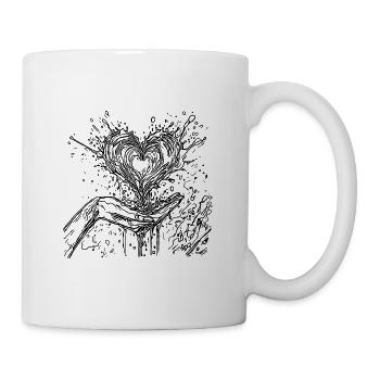 Heart in love bubbling out of hand in splash - Mug - white - Right