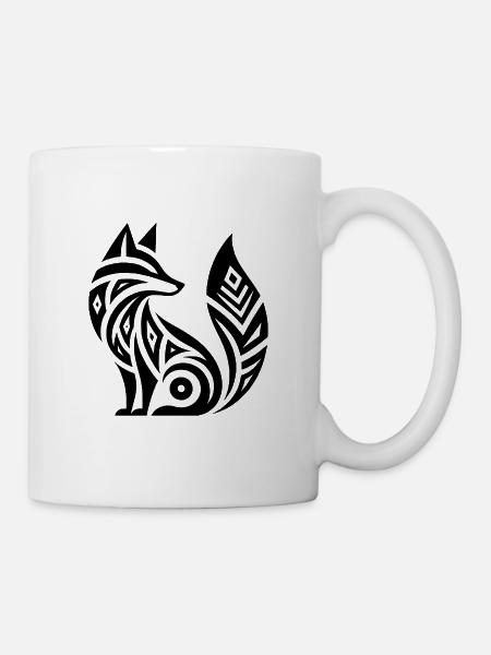 Schlauer Fuchs im Tribal Tattoo Style - Tasse - Weiß