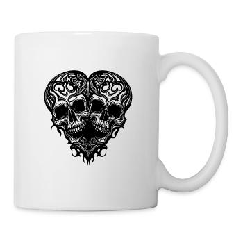 Herz aus zwei Schädeln Tribal Tattoo Style - Tasse - Weiß - Rechts