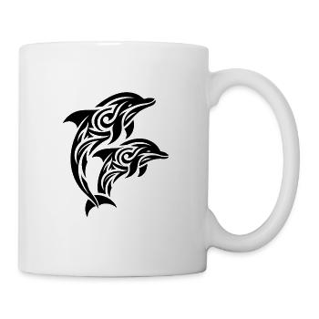 Jumping Tribal Tattoo Dolphins - Mug - white - Right