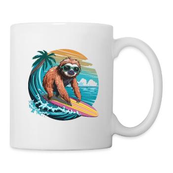 Surfer Faultier Tropischer Strand Welle Surfen - Tasse - Weiß - Rechts