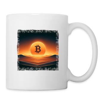 Bitcoin Logo Wüsten Sonnenaufgang Digital - Tasse - Weiß - Rechts