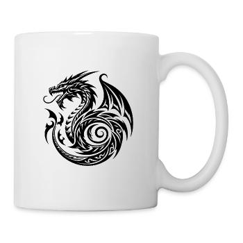 Wilder Schuppiger Vintager Drache mit Flügeln - Tasse - Weiß - Rechts