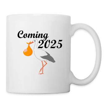 Bébé arrive en 2025, Cigogne amène le bébé, Maman arrive en 2025 - Mug blanc - blanc - Droite