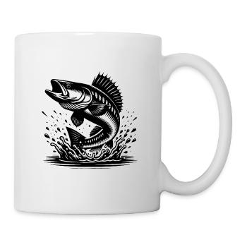 Sportlicher Zander springt aus dem Wasser Splash - Tasse - Weiß - Rechts
