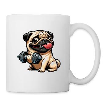 Pug at dumbbell workout: fitness fun - Mug - white - Right