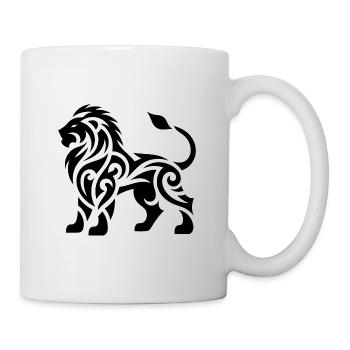 Elegant tribal tattoo lion with wild mane - Mug - white - Right