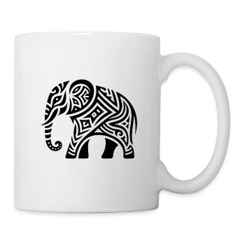 Elephant Tribal Art Tattoo with Big Ears - Mug - white - Right