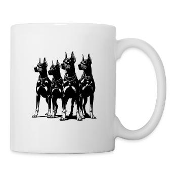 Vier schlaue wachsame Dobermänner Hunde - Tasse - Weiß - Rechts