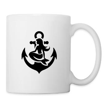 Tattoo Schiff Anker mit hübscher Meerjungfrau - Tasse - Weiß - Rechts