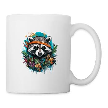 Tattoo / Tier / Kunst / cool / Comic / Waschbär - Tasse - Weiß - Rechts