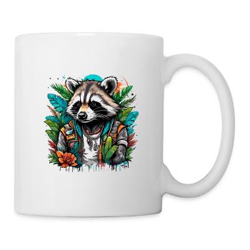 Tattoo / Tier / Kunst / cool / Comic / Waschbär - Tasse - Weiß - Rechts