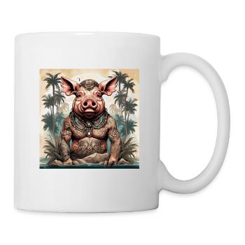 Tattoo / Tier / Kunst / cool / Comic / Schwein - Tasse - Weiß - Rechts