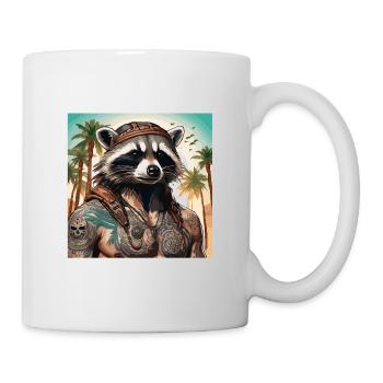 Tattoo / Tier / Kunst / cool / Comic / Waschbär - Tasse - Weiß - Rechts