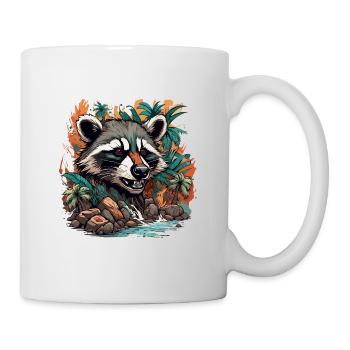 Tattoo / Tier / Kunst / cool / Comic / Waschbär - Tasse - Weiß - Rechts