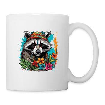 Tattoo / Tier / Kunst / cool / Comic / Waschbär - Tasse - Weiß - Rechts