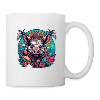 Tattoo / Tier / Kunst / cool / Comic / Schwein - Tasse - Weiß - Rechts