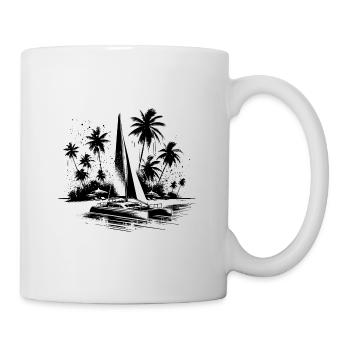 Katamaran Segelboot mit Palmen - Tasse - Weiß - Rechts
