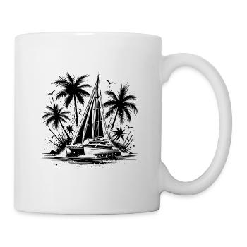 Palm trees with double hull catamaran sailing boat - Mug - white - Right
