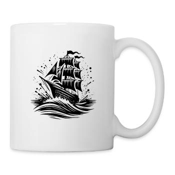 Voilier dans une mer agitée avec des vagues - Mug blanc - blanc - Droite
