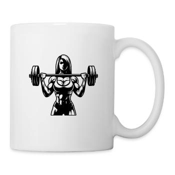 Ambitionierte ehrgeizige Athletin mit Langhantel - Tasse - Weiß - Rechts