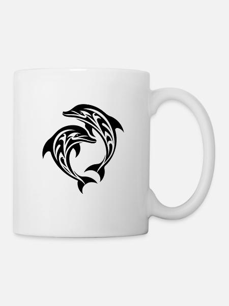 Tribal Tattoo Delfine Springende Tümmler - Tasse - Weiß